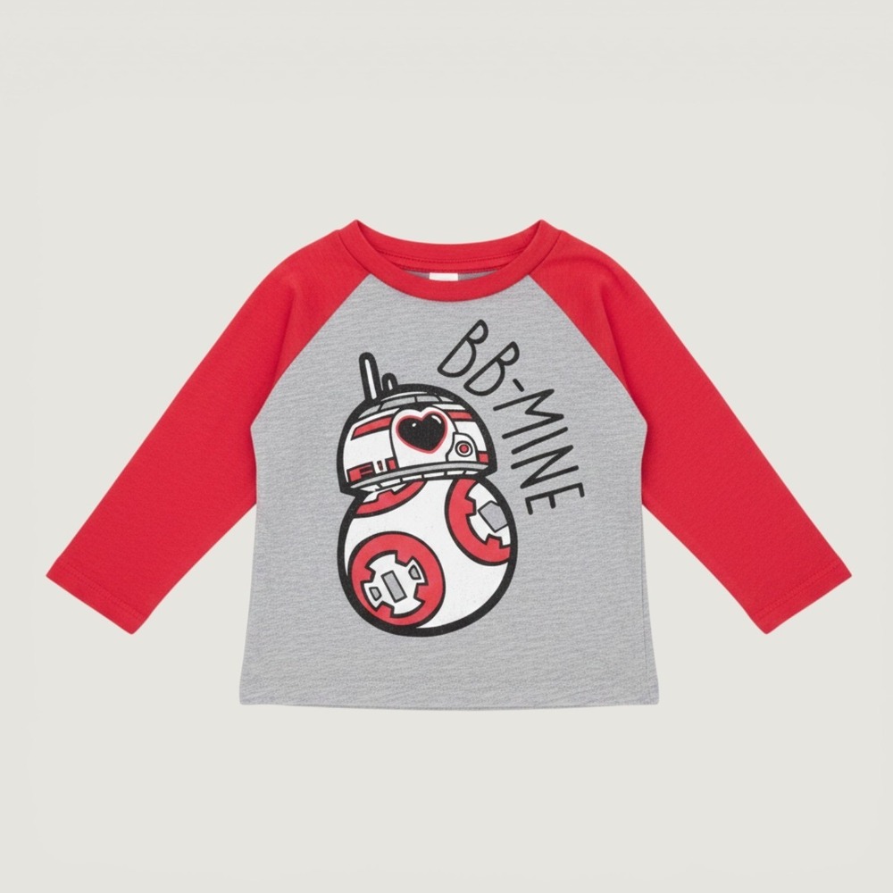 Star Wars BB-8 Raglan Shirt Toddler 18M Grey Red BB-MINE Graphic Tee‎